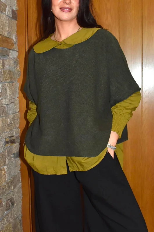 Paloma Tela Peter Pan Blouse Mucky Olive